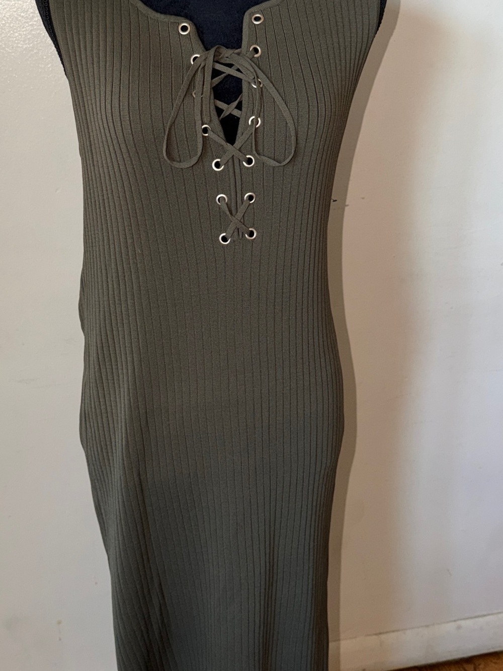 NWT New York & Company olive green ribbed knit maxi dress